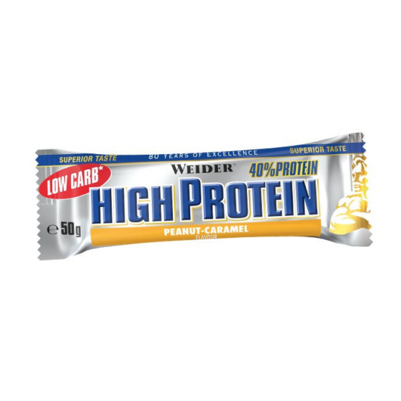 Weider Low Carb High Protein Bar 50 g fehérje szelet (24db/doboz) - mogyoró-karamella